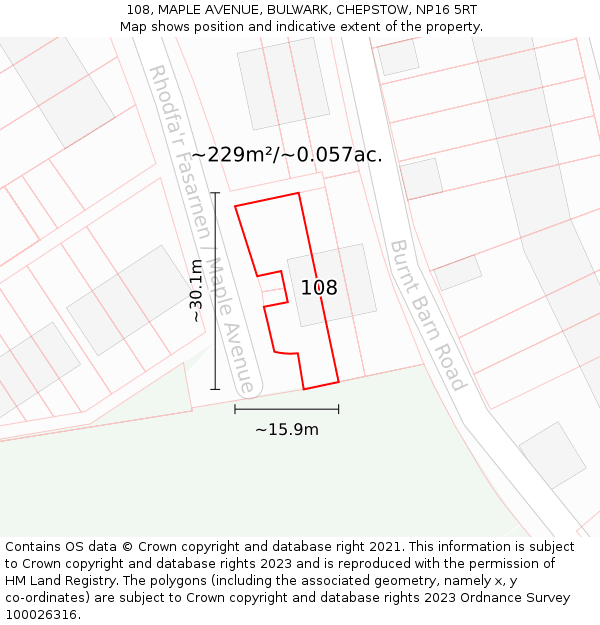 108, MAPLE AVENUE, BULWARK, CHEPSTOW, NP16 5RT: Plot and title map