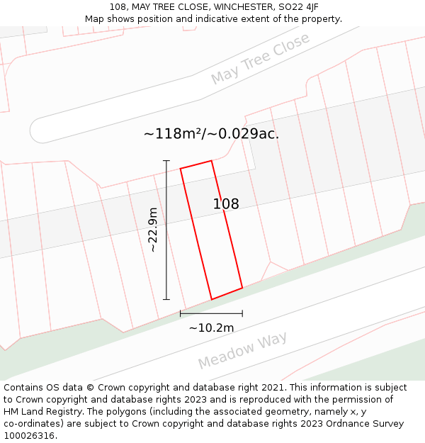 108, MAY TREE CLOSE, WINCHESTER, SO22 4JF: Plot and title map