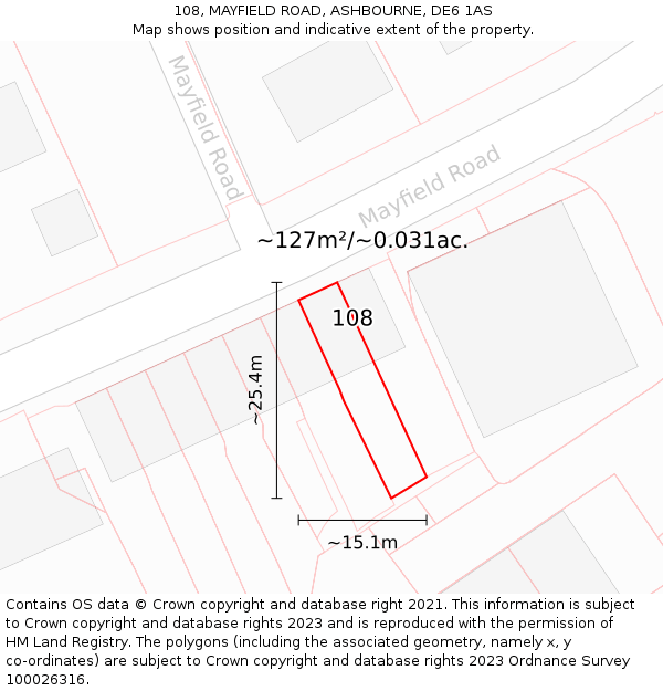 108, MAYFIELD ROAD, ASHBOURNE, DE6 1AS: Plot and title map