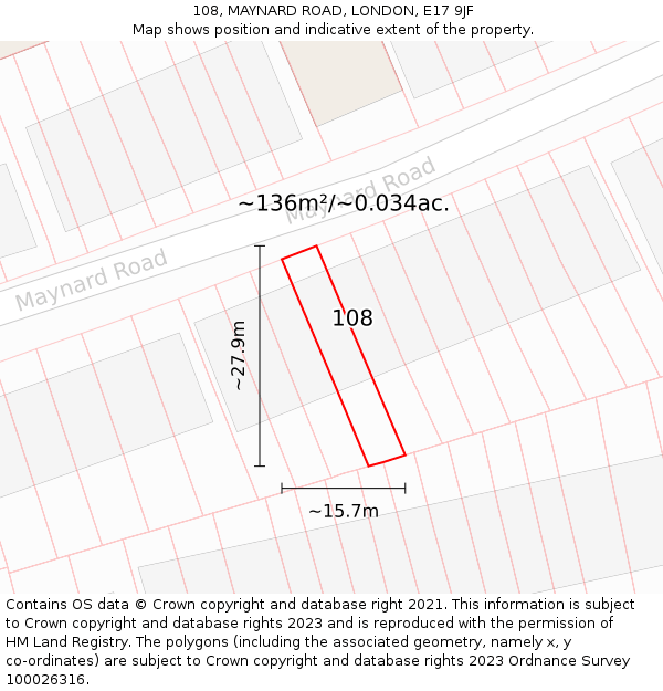 108, MAYNARD ROAD, LONDON, E17 9JF: Plot and title map