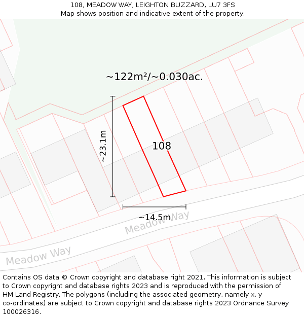 108, MEADOW WAY, LEIGHTON BUZZARD, LU7 3FS: Plot and title map