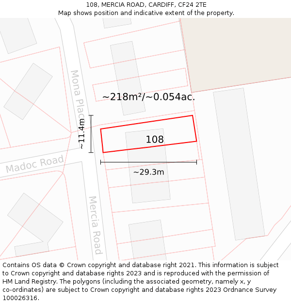 108, MERCIA ROAD, CARDIFF, CF24 2TE: Plot and title map