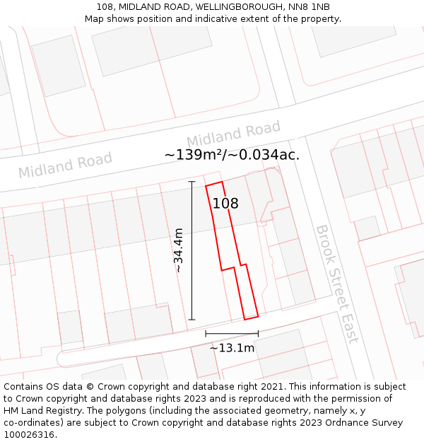 108, MIDLAND ROAD, WELLINGBOROUGH, NN8 1NB: Plot and title map