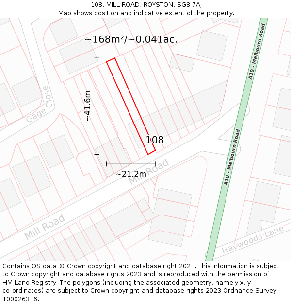 108, MILL ROAD, ROYSTON, SG8 7AJ: Plot and title map