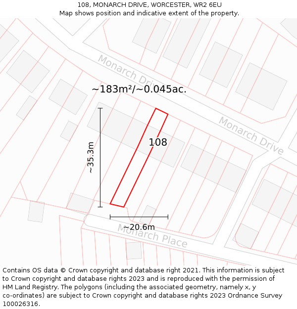108, MONARCH DRIVE, WORCESTER, WR2 6EU: Plot and title map