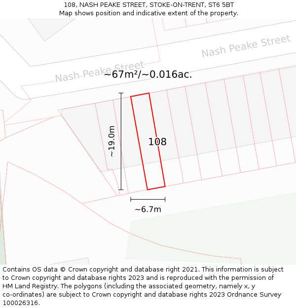 108, NASH PEAKE STREET, STOKE-ON-TRENT, ST6 5BT: Plot and title map