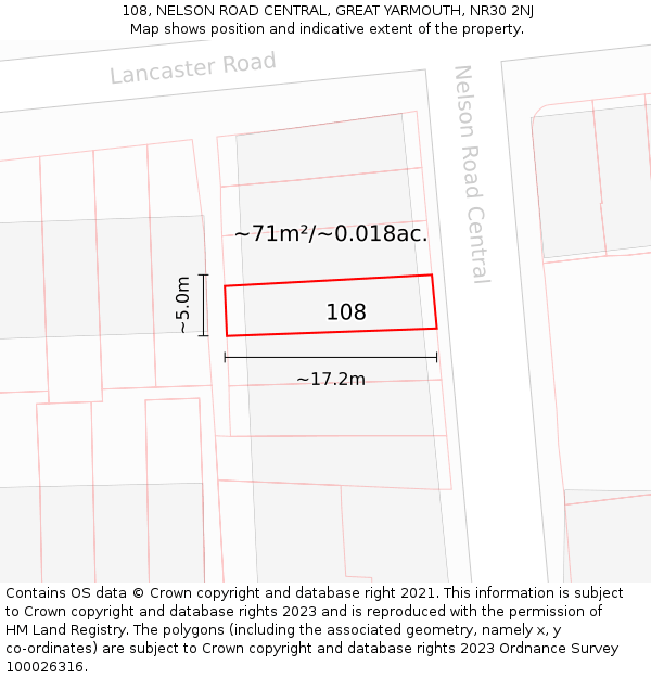 108, NELSON ROAD CENTRAL, GREAT YARMOUTH, NR30 2NJ: Plot and title map