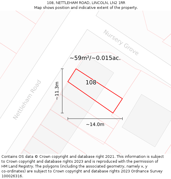 108, NETTLEHAM ROAD, LINCOLN, LN2 1RR: Plot and title map