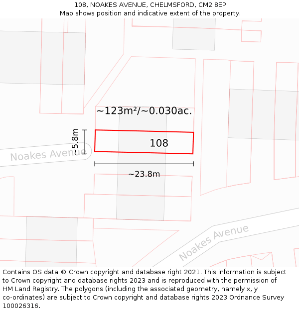 108, NOAKES AVENUE, CHELMSFORD, CM2 8EP: Plot and title map