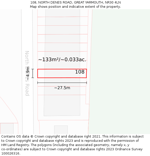 108, NORTH DENES ROAD, GREAT YARMOUTH, NR30 4LN: Plot and title map