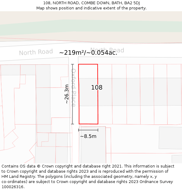 108, NORTH ROAD, COMBE DOWN, BATH, BA2 5DJ: Plot and title map