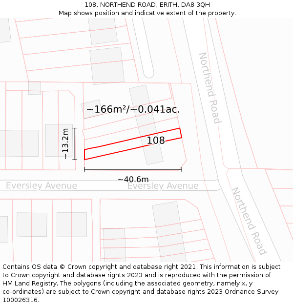 108, NORTHEND ROAD, ERITH, DA8 3QH: Plot and title map