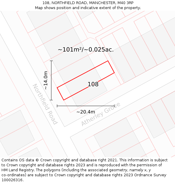 108, NORTHFIELD ROAD, MANCHESTER, M40 3RP: Plot and title map