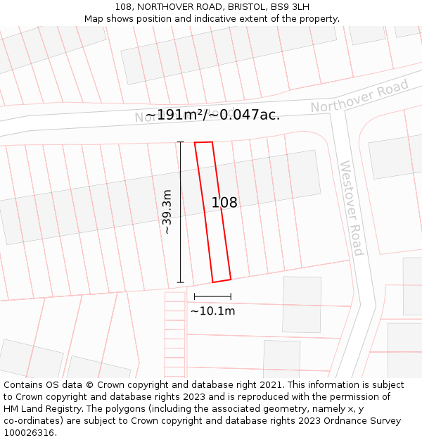 108, NORTHOVER ROAD, BRISTOL, BS9 3LH: Plot and title map