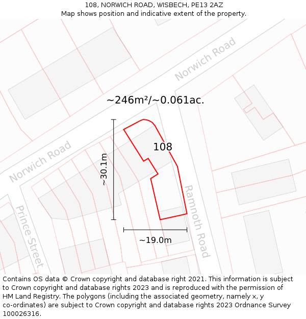 108, NORWICH ROAD, WISBECH, PE13 2AZ: Plot and title map
