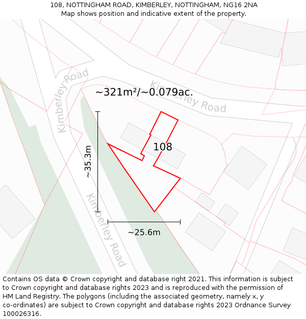 108, NOTTINGHAM ROAD, KIMBERLEY, NOTTINGHAM, NG16 2NA: Plot and title map