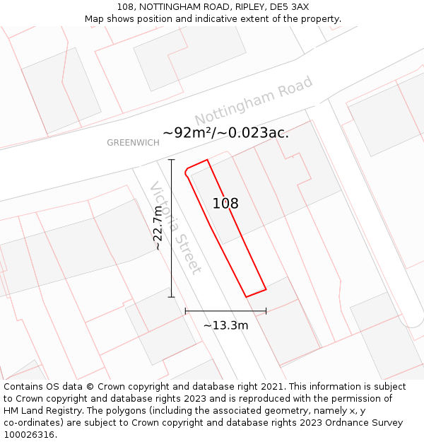 108, NOTTINGHAM ROAD, RIPLEY, DE5 3AX: Plot and title map