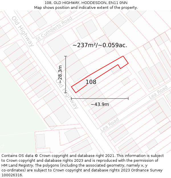 108, OLD HIGHWAY, HODDESDON, EN11 0NN: Plot and title map