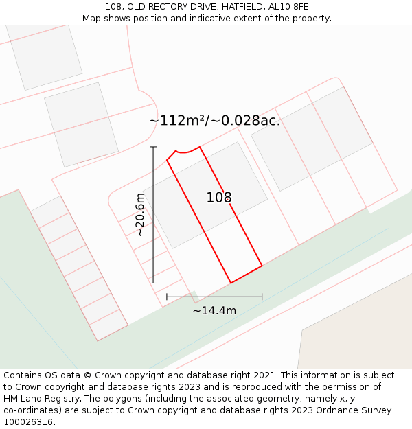 108, OLD RECTORY DRIVE, HATFIELD, AL10 8FE: Plot and title map