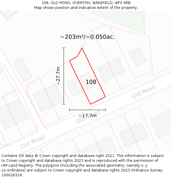 108, OLD ROAD, OVERTON, WAKEFIELD, WF4 4RB: Plot and title map