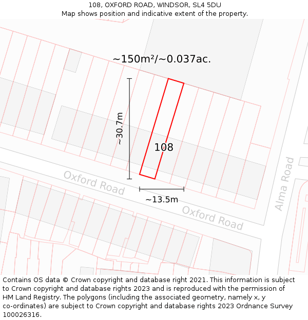 108, OXFORD ROAD, WINDSOR, SL4 5DU: Plot and title map