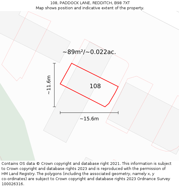 108, PADDOCK LANE, REDDITCH, B98 7XT: Plot and title map