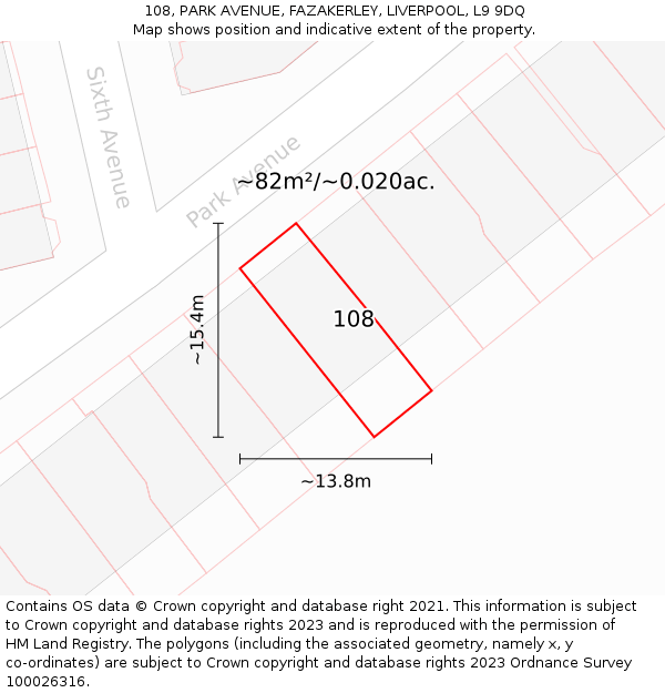 108, PARK AVENUE, FAZAKERLEY, LIVERPOOL, L9 9DQ: Plot and title map