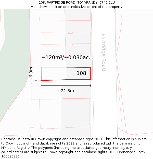 108, PARTRIDGE ROAD, TONYPANDY, CF40 2LU: Plot and title map