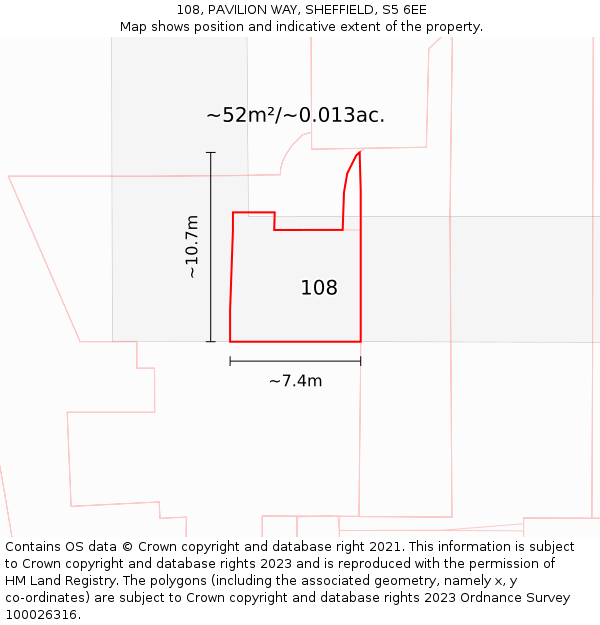 108, PAVILION WAY, SHEFFIELD, S5 6EE: Plot and title map