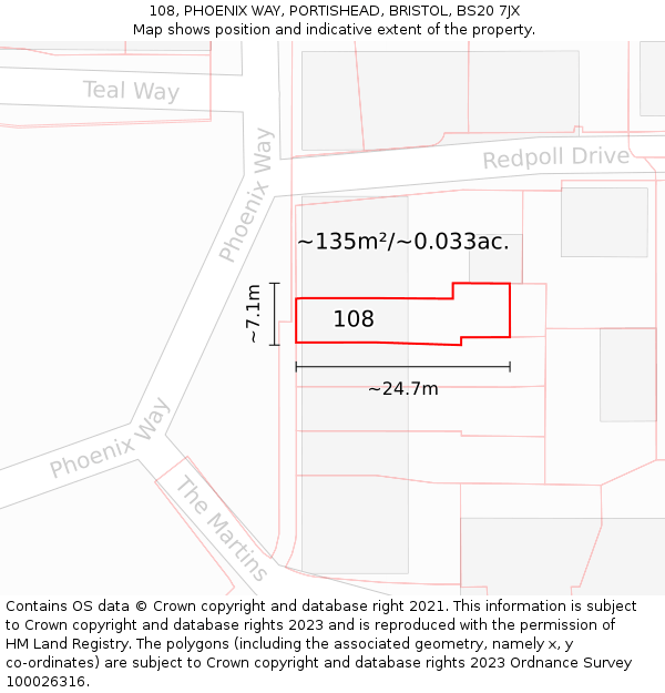108, PHOENIX WAY, PORTISHEAD, BRISTOL, BS20 7JX: Plot and title map