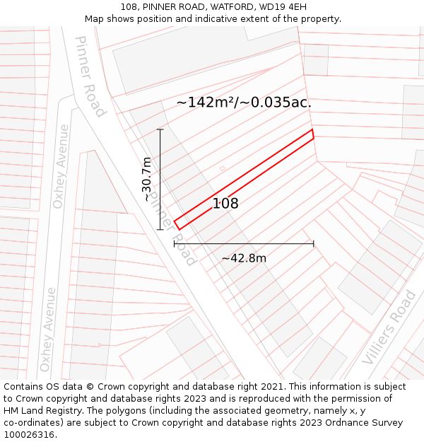 108, PINNER ROAD, WATFORD, WD19 4EH: Plot and title map