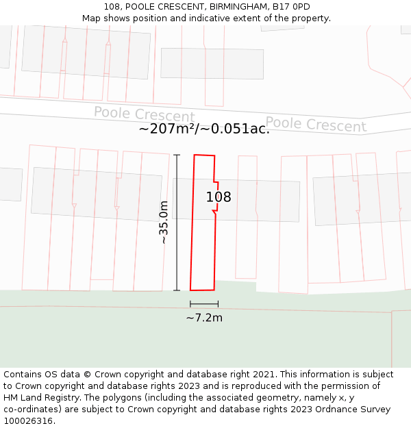 108, POOLE CRESCENT, BIRMINGHAM, B17 0PD: Plot and title map