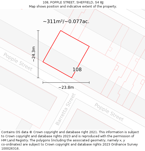 108, POPPLE STREET, SHEFFIELD, S4 8JJ: Plot and title map