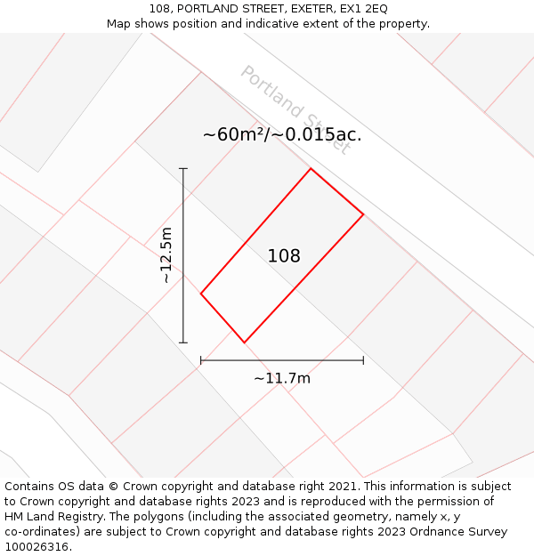 108, PORTLAND STREET, EXETER, EX1 2EQ: Plot and title map