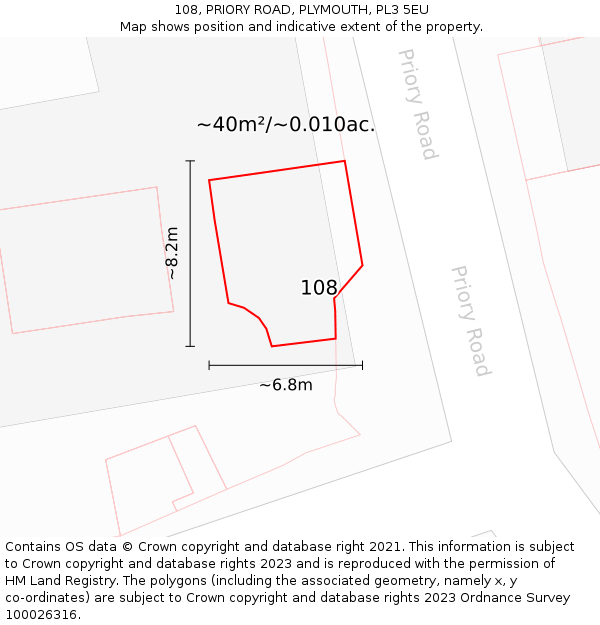 108, PRIORY ROAD, PLYMOUTH, PL3 5EU: Plot and title map