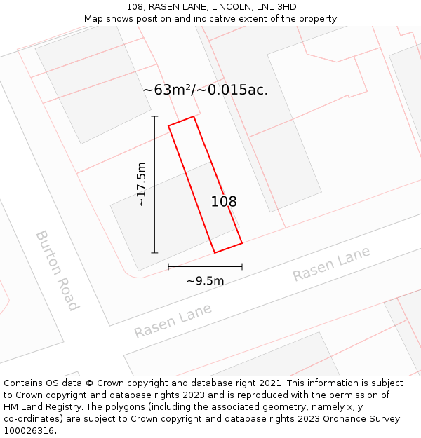 108, RASEN LANE, LINCOLN, LN1 3HD: Plot and title map