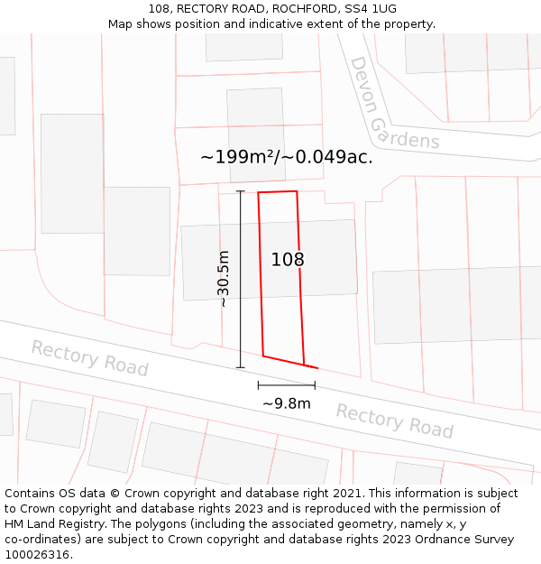 108, RECTORY ROAD, ROCHFORD, SS4 1UG: Plot and title map