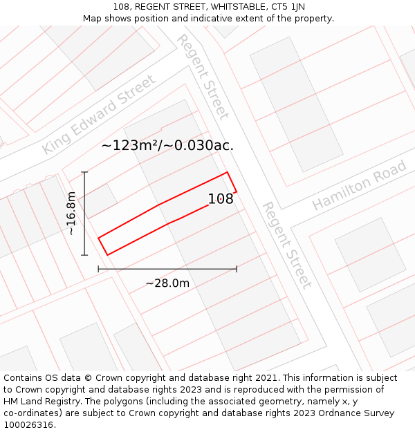 108, REGENT STREET, WHITSTABLE, CT5 1JN: Plot and title map