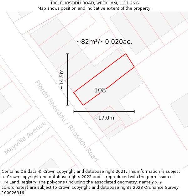 108, RHOSDDU ROAD, WREXHAM, LL11 2NG: Plot and title map