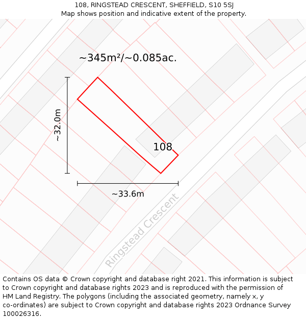 108, RINGSTEAD CRESCENT, SHEFFIELD, S10 5SJ: Plot and title map