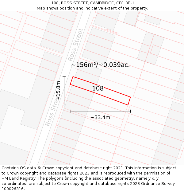 108, ROSS STREET, CAMBRIDGE, CB1 3BU: Plot and title map