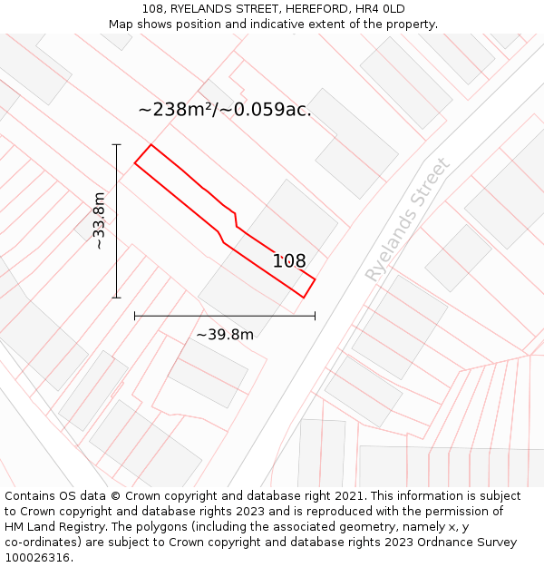108, RYELANDS STREET, HEREFORD, HR4 0LD: Plot and title map