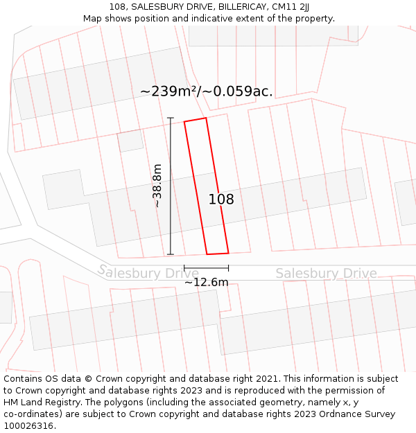 108, SALESBURY DRIVE, BILLERICAY, CM11 2JJ: Plot and title map