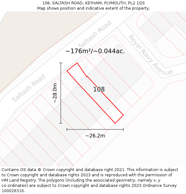 108, SALTASH ROAD, KEYHAM, PLYMOUTH, PL2 1QS: Plot and title map