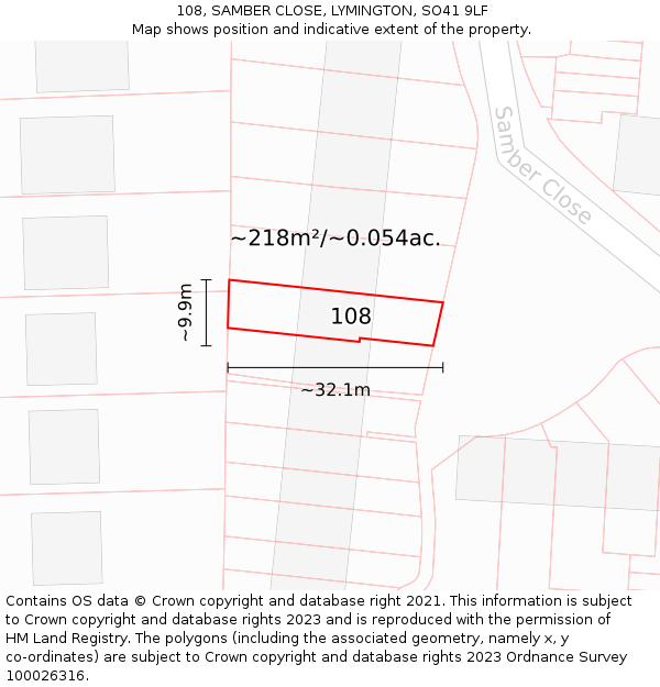 108, SAMBER CLOSE, LYMINGTON, SO41 9LF: Plot and title map
