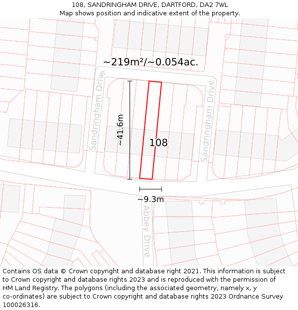 108, SANDRINGHAM DRIVE, DARTFORD, DA2 7WL: Plot and title map