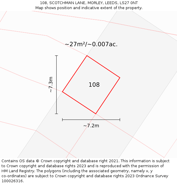 108, SCOTCHMAN LANE, MORLEY, LEEDS, LS27 0NT: Plot and title map