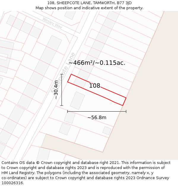 108, SHEEPCOTE LANE, TAMWORTH, B77 3JD: Plot and title map