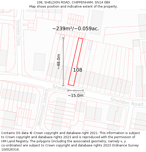 108, SHELDON ROAD, CHIPPENHAM, SN14 0BX: Plot and title map