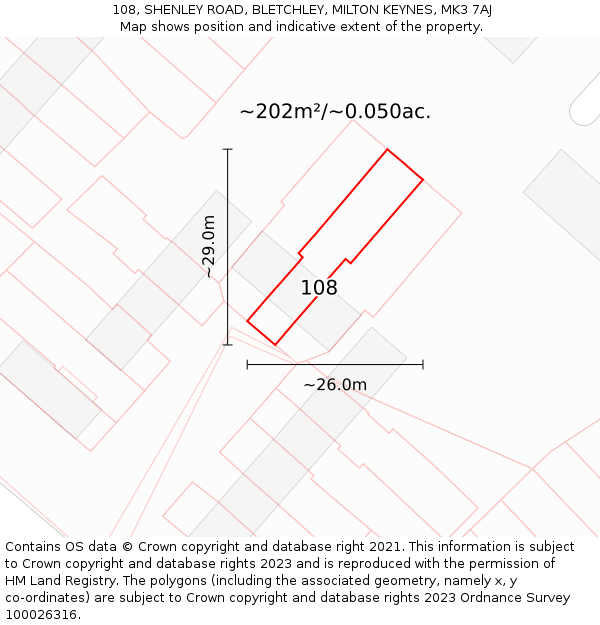 108, SHENLEY ROAD, BLETCHLEY, MILTON KEYNES, MK3 7AJ: Plot and title map